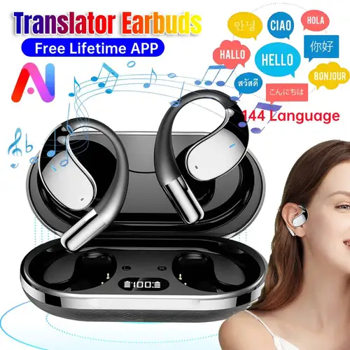 Imagen 1 del producto Auriculares con traducción inteligente AI, auriculares inalámbricos deportivos con Bluetooth, 144 idiomas, traductor en tiempo Real, aplicación gratuita de por vida