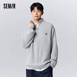 Semir Pullover Sweater Men 2023 Winter New Gothic Letter Patch Embroidered Sweater Half-Open Loose Sweater