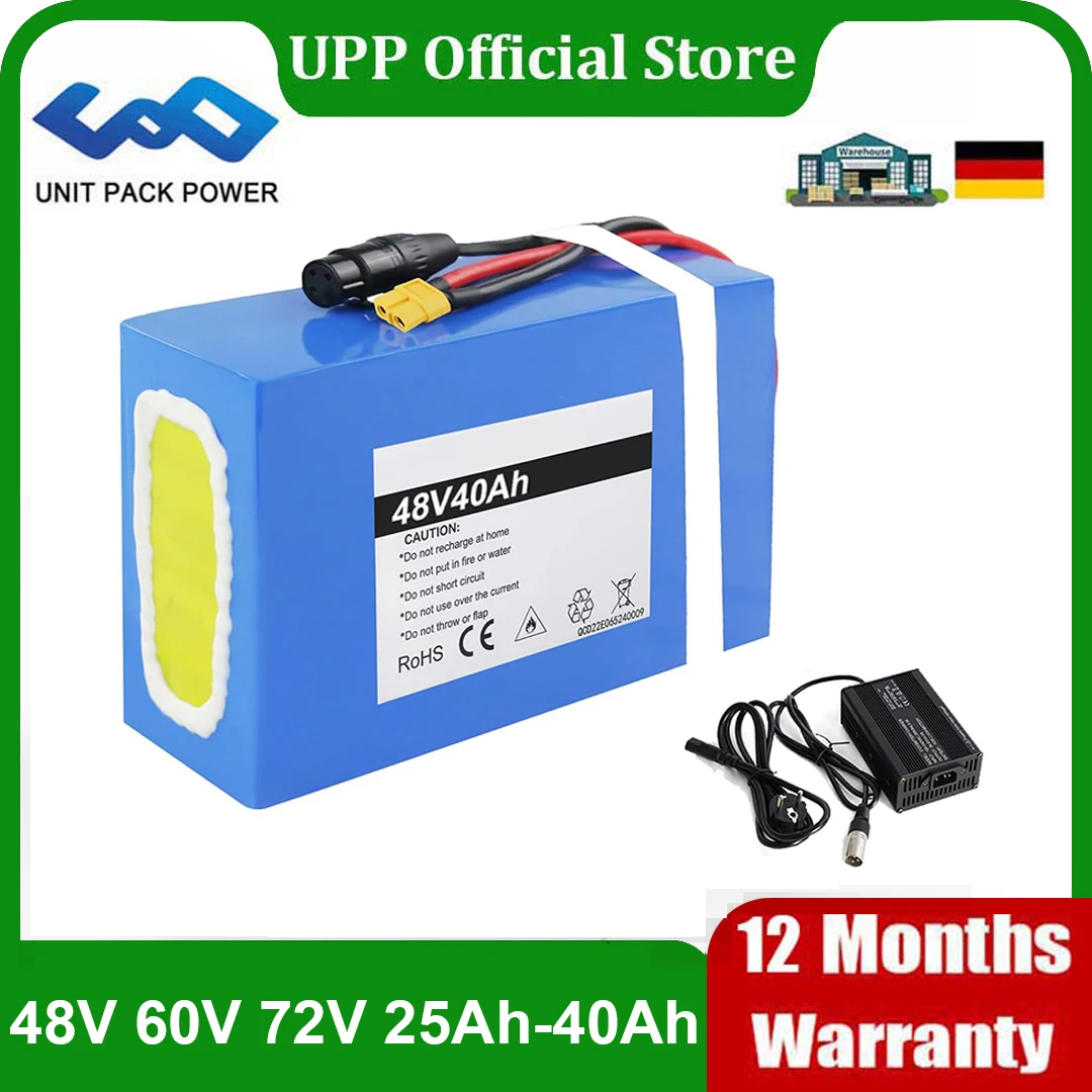 Batteria per eScooter 48V 52V 60V 72V 25Ah 40Ah per Moto/Triciclo/Go-Kart 5000W 3000W 2000W 1000W, Pacco Batteria al Litio Impermeabile