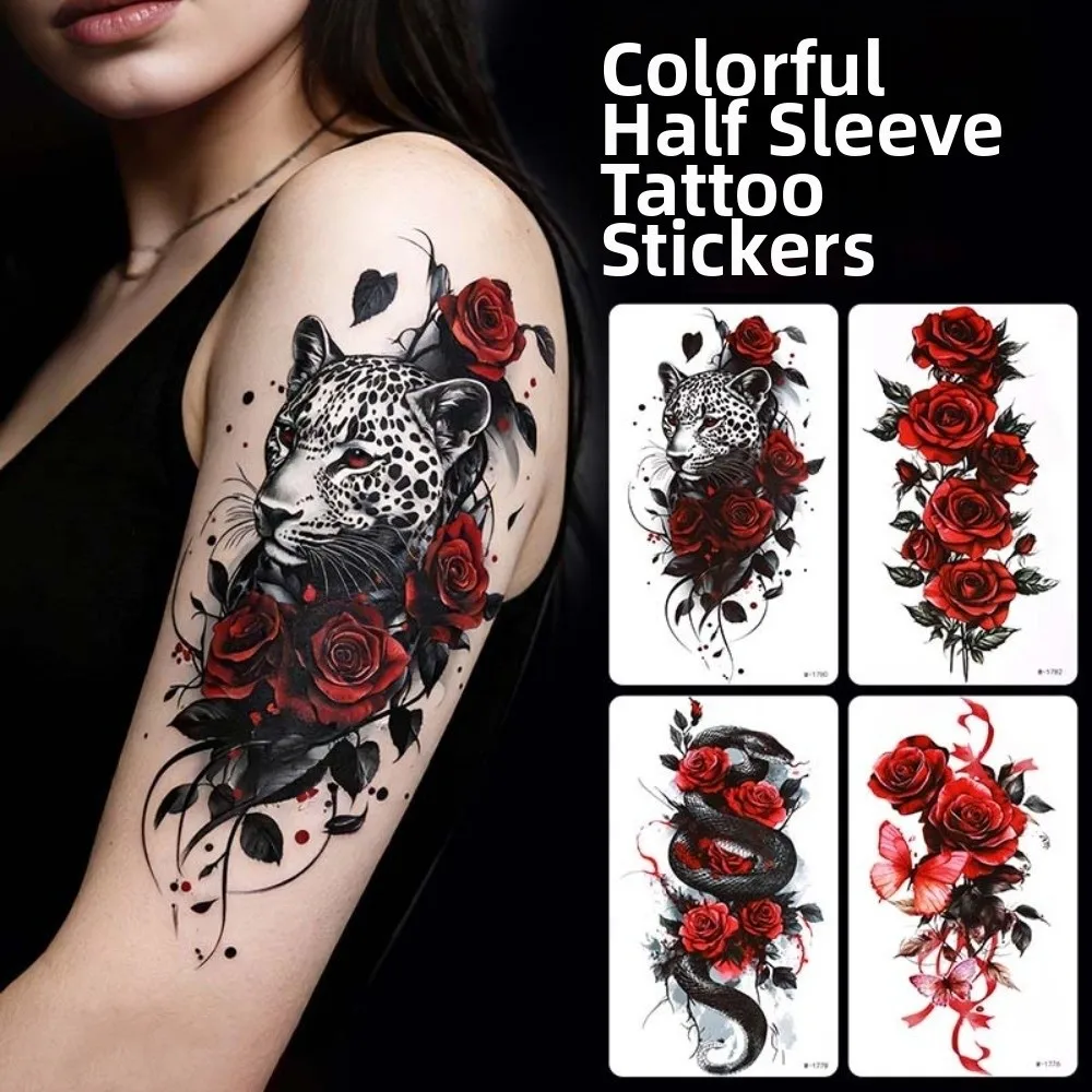 Green Leaf Flower Temporary Tattoo Stickers Waterproof Leopard Lion Snake Lion Snake Tattoo Stickers Personalized 3D Texture