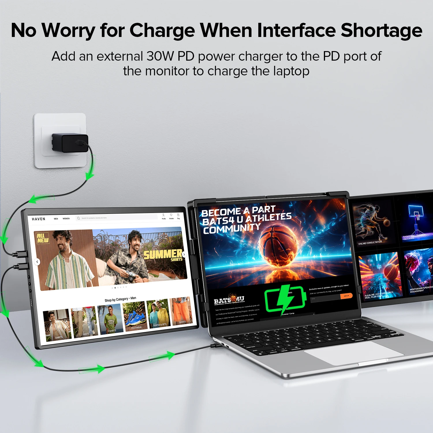 Extensor de tela para laptop Ustaion X3, monitor triplo portátil de 14 polegadas com tela QHD 2K IPS para Mac Windows Chrome PC cabe em 13-17 polegadas