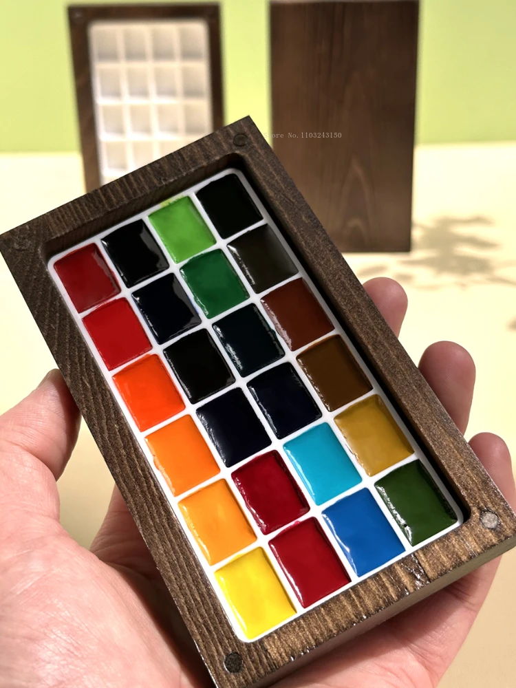 Caja de embalaje de pigmento de acuarela con textura de madera, diseño magnético, caja vacía portátil, suministros de paleta de pintura de arte al aire libre para estudiantes