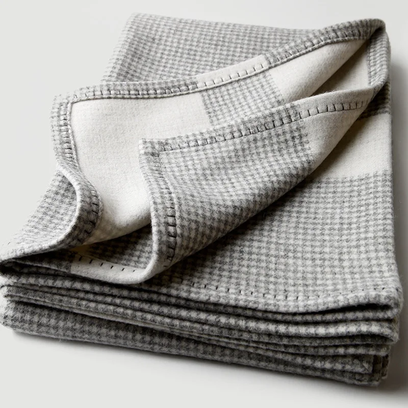 Houndstooth Double-Sided Stripe Lamb Wool Blanket – Soft, Cozy & Warm. Portable Throw for Home, Travel, Camping Picnic