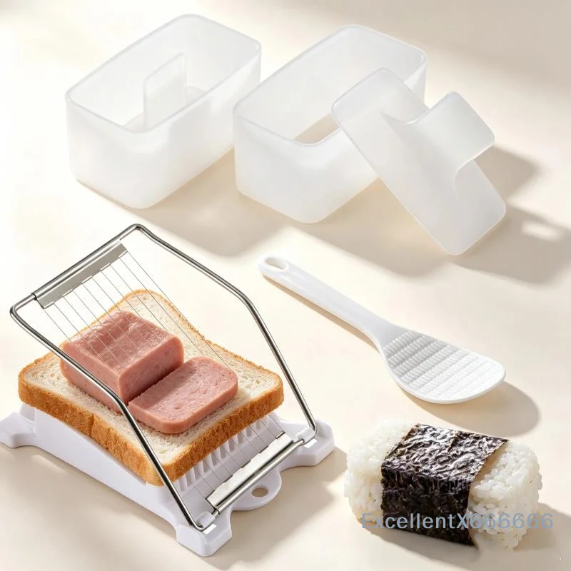 4 Pcs Rice Ball Mold & Stainless Steel Wire Meat Slicer Set Non-Stick Reusable Kitchen Tools for Home Sushi Making