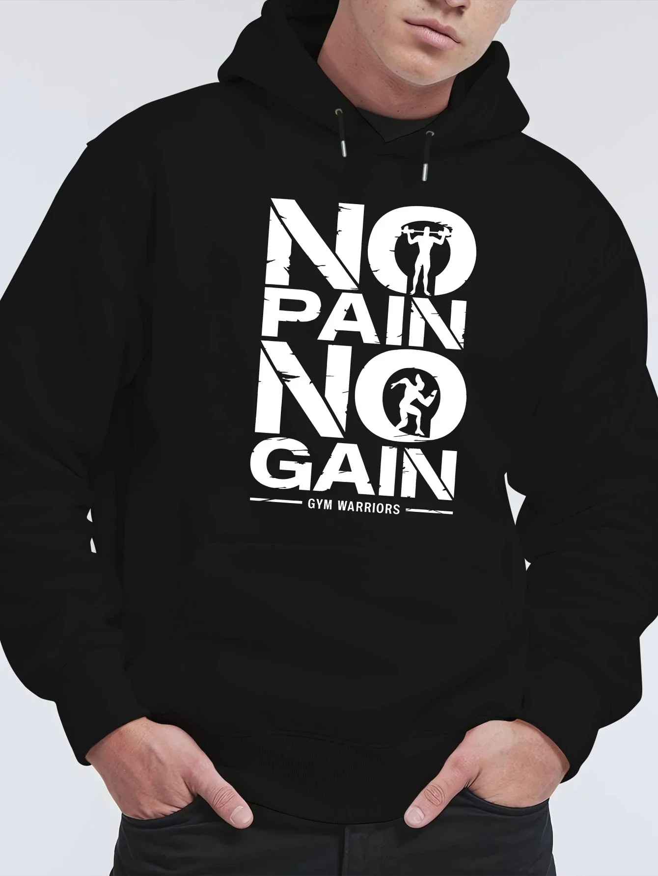 Moletom de treino unissex, sem dor, sem ganho, academia, fitness, musculação, slogan guerreiro, moletom esportivo oversized casual