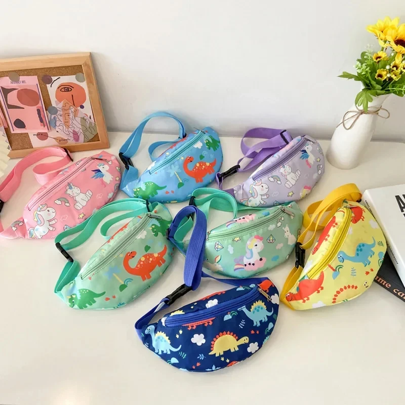 Childrenâs Cute Cartoon Dinosaur Crossbody Shoulder Bag Sport Running Waist Bag for Kids Belt Money Pouch Coin Purse Storage Bag