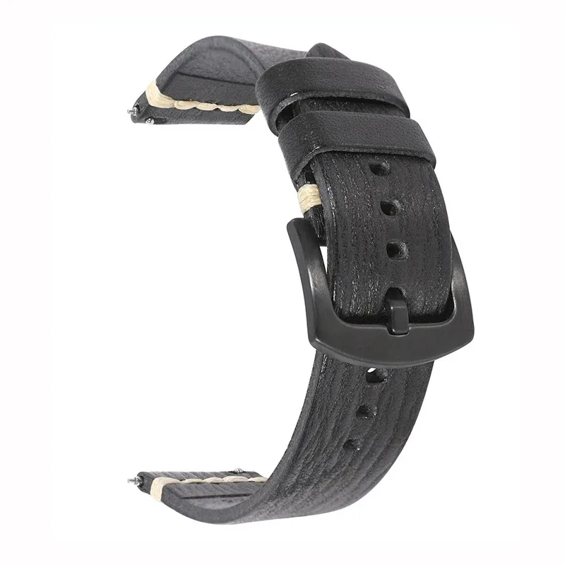 퀵릴리즈 빈티지 소가죽 시계 스트랩, 블랙 버클, 방수 시계 밴드 액세서리, 18mm, 20mm, 22mm, 24mm