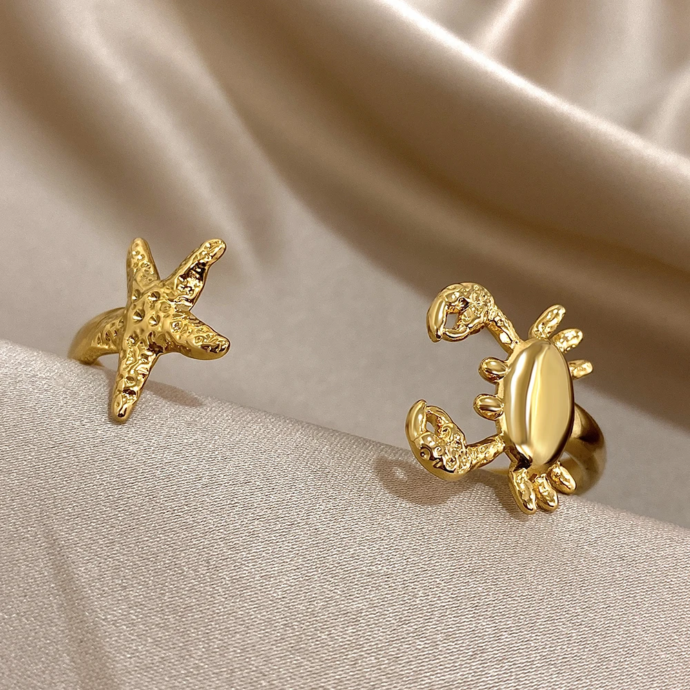 Greatera كراب نجم البحر سوار مفتوح لون ذهبي الفن التصميم الأصلي الفولاذ المقاوم للصدأ الرجال النساء الكفة الإسورة ملابس المجوهرات الطرف