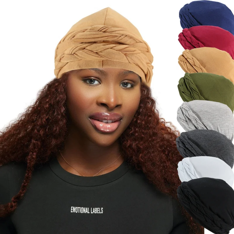 Man Woman Braided Twist Hat Large Elastic Satin Lined Beanie Caps Headscarf Turban Hats Unisex