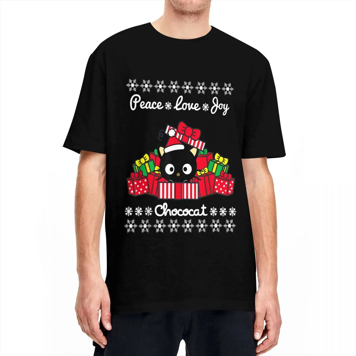 Chococat Ugly Sweater Christmas T-Shirts for Men Women Crazy Cotton Tee Shirt Round Collar Short Sleeve T Shirt Plus Size Tops