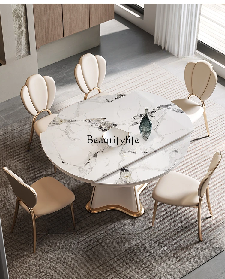 

Italian Stone Plate Dining Table Telescopic Rotating round Simple and Light Luxury High-End