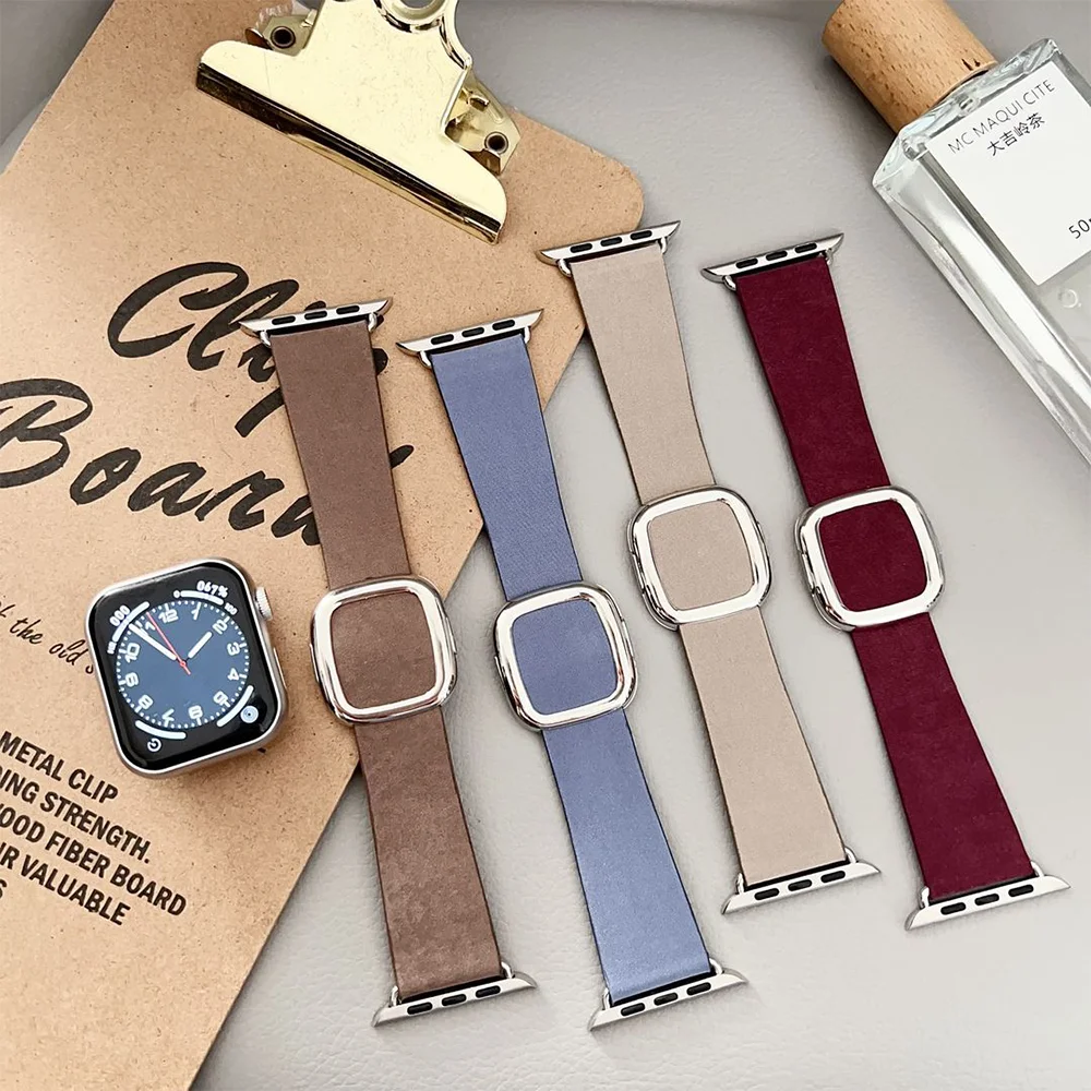 Modern buckle strap For Apple Watch band 44mm 40mm 45mm 41mmm 49mm correa Leather bracelet iwatch series 3 6 SE 8 5 7 9 ultra 2