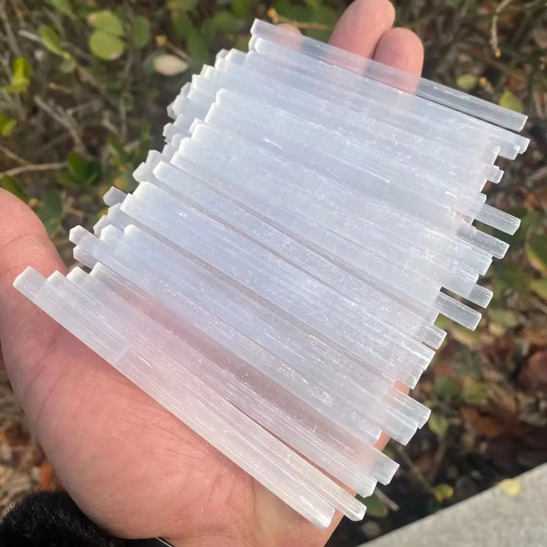 Natural Healing White Selenite Stick Chips Reiki Energy White Quartz Rough Gypsum Rod Minerals Specimen Reiki Healing Crystal