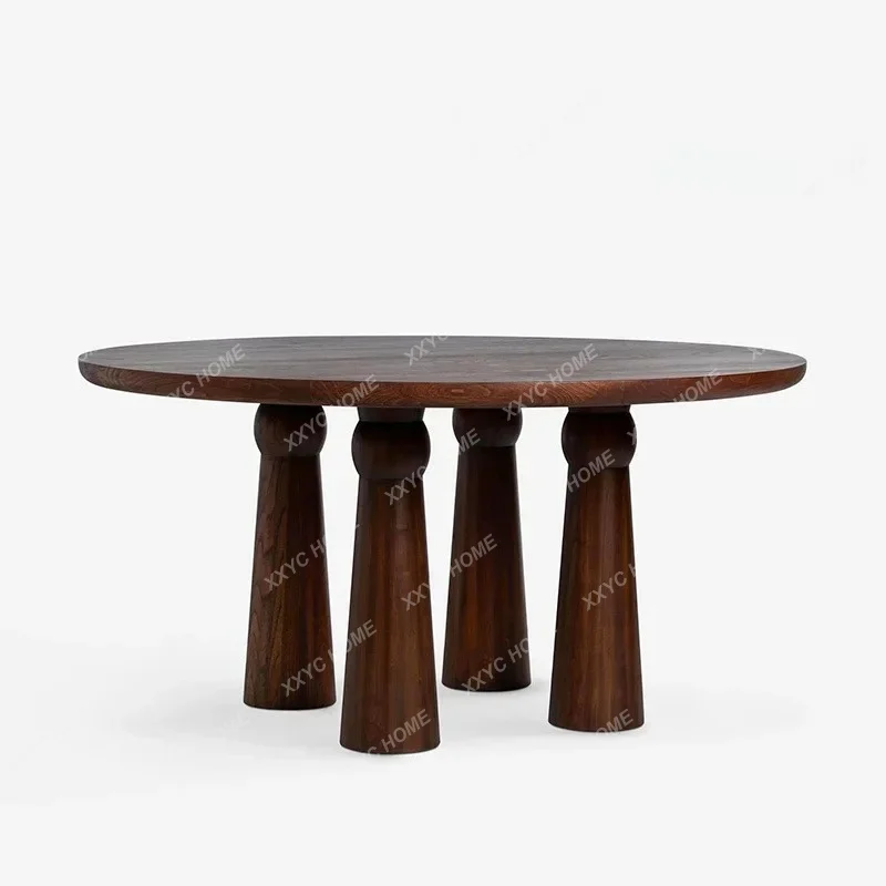 XX Sand wind solid wood dining table round table household small apartment designer retro high-end round dining table