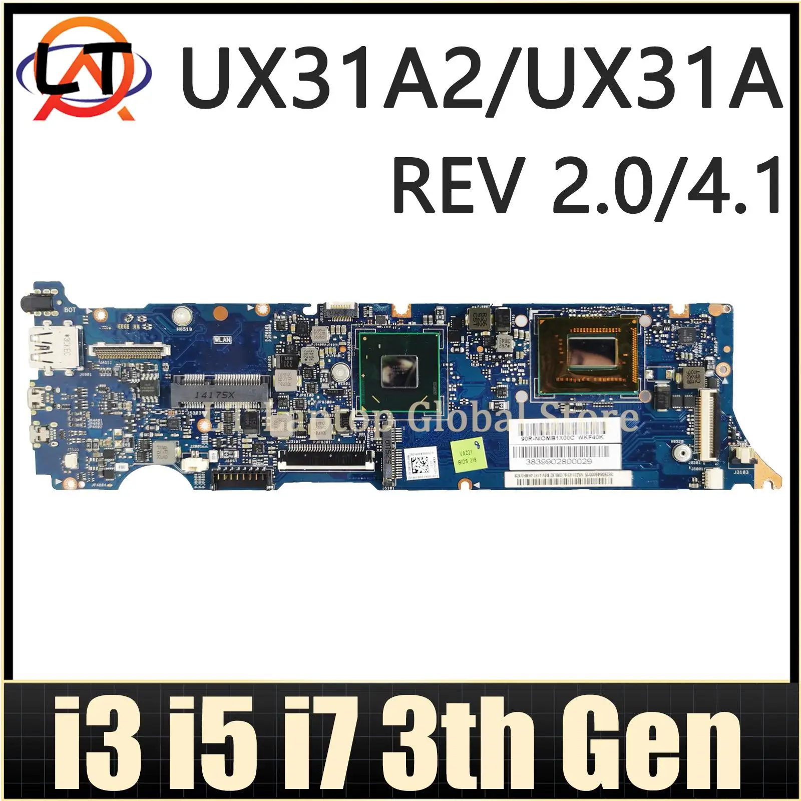 LT Laptop UX31A Motherboard For ASUS Zenbook UX31A2 Notebook Mainboard I3 I5 I7 3th Gen CPU 4GB-RAM REV:2.0/4.1