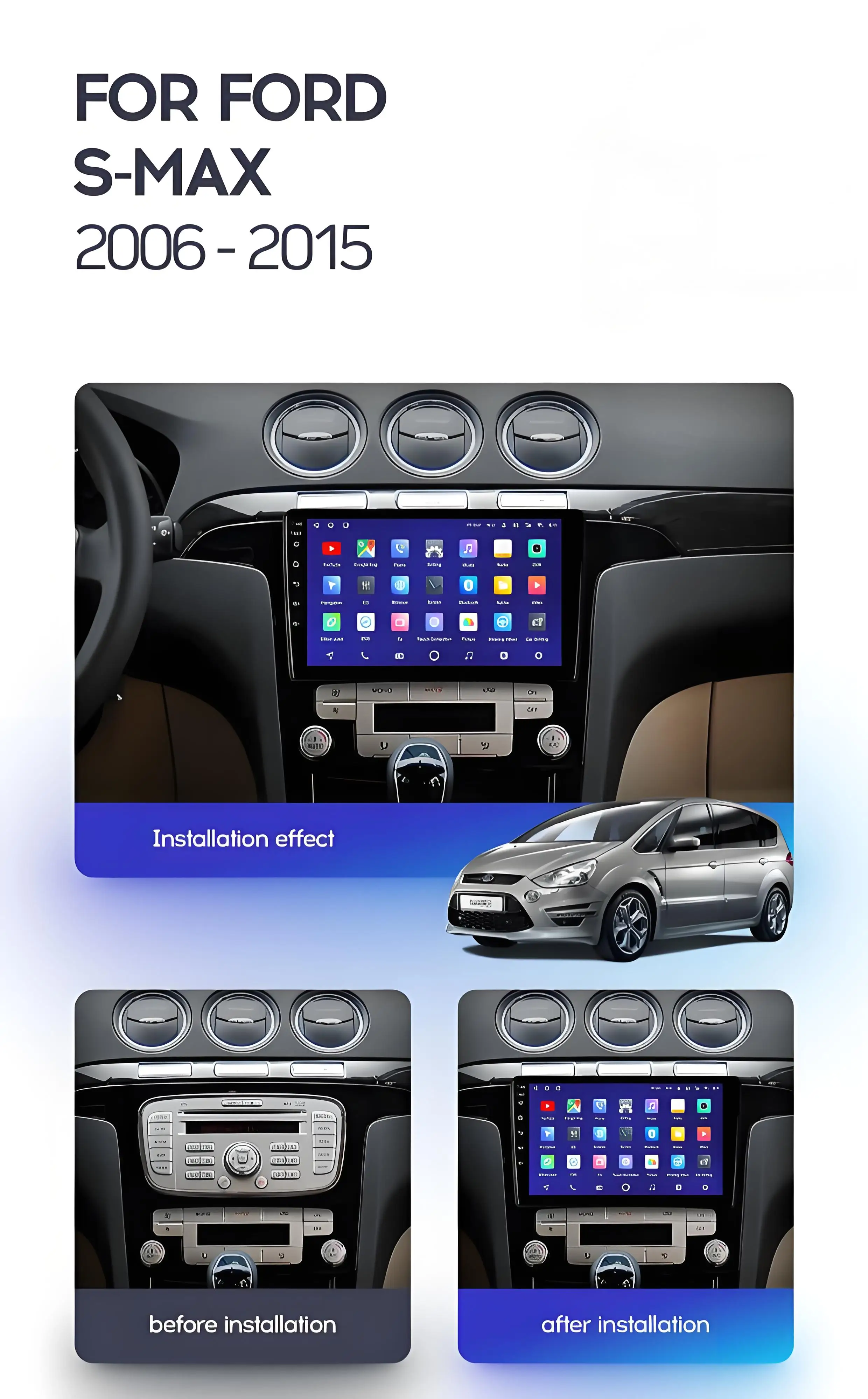 Radio Multimedia con GPS, Carplay y Wifi para Ford S-Max 2006-2015 y Ford Galaxy 2014, Android 15 2
