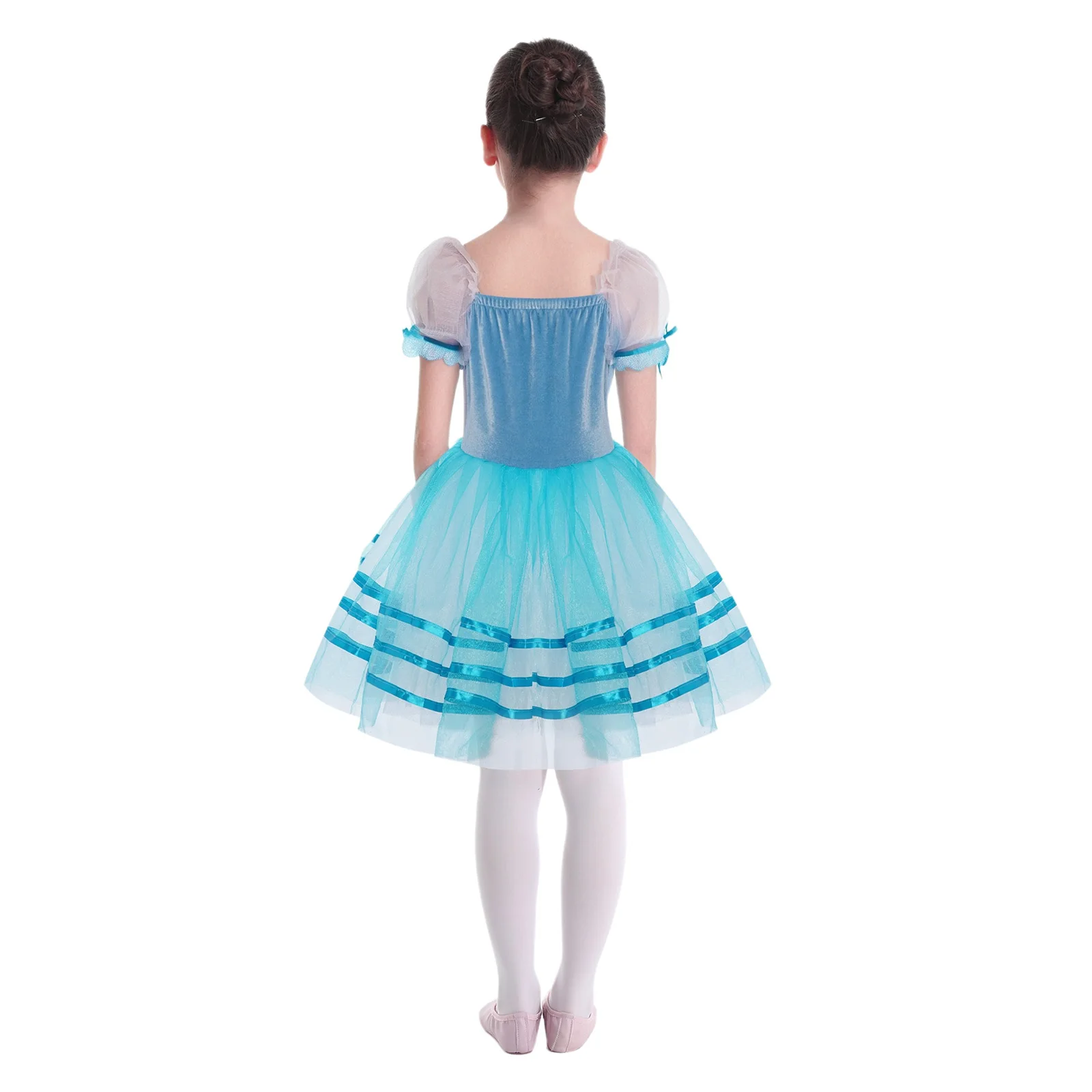 Robe Tutu de Ballet à manches bouffantes pour filles, garniture en dentelle, corps en velours, justaucorps de gymnastique, Costumes de spectacle de danse de ballerine