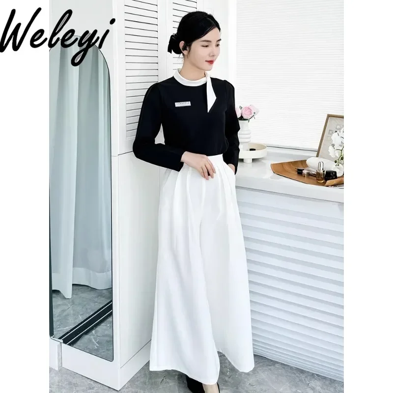 High-end Beauty Salon Hotel Front Desk Club Work Clothes Temperament Health Technician Clothing Culottes Set Autumn and Winter