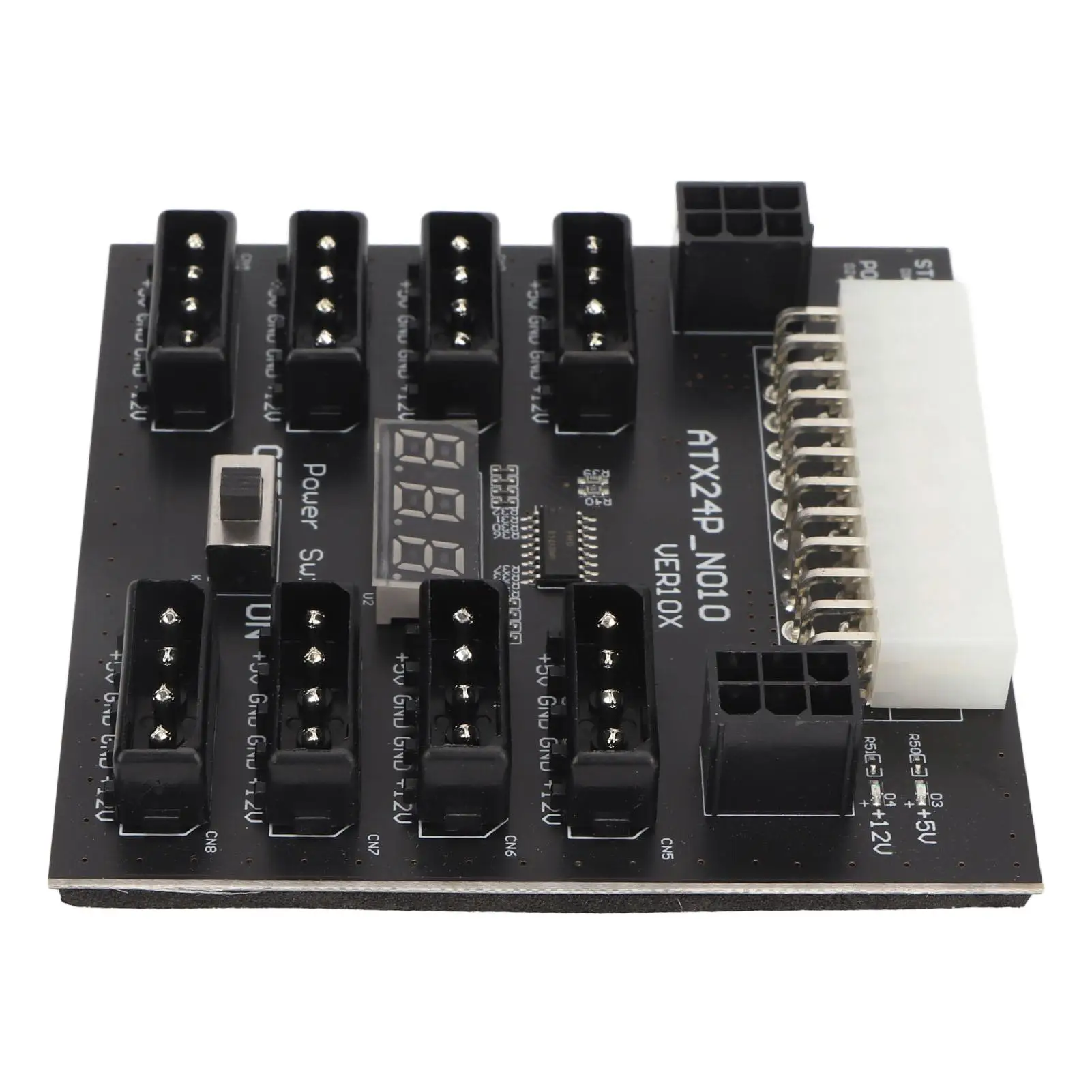 ATX PSU Power Board 5V 12V Output 24Pin to 8X 4Pin + 2X Voltage Indicator For chia Mining Server