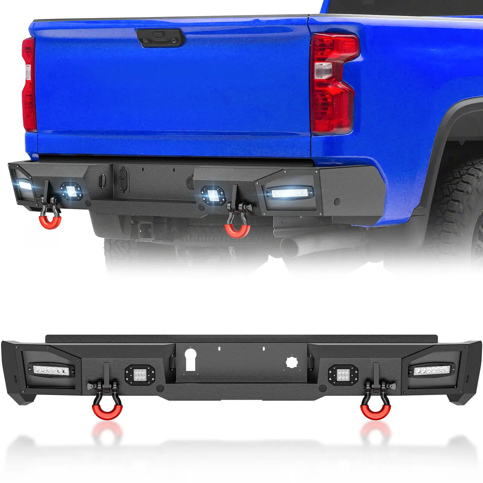 

Задний бампер с сенсорными отверстиями, светодиодными фонарями и D-образными кольцами для Chevy Chevrolet Silverado и GMC Sierra 2500 3500 HD 2020 2021 2022 2023 гг.