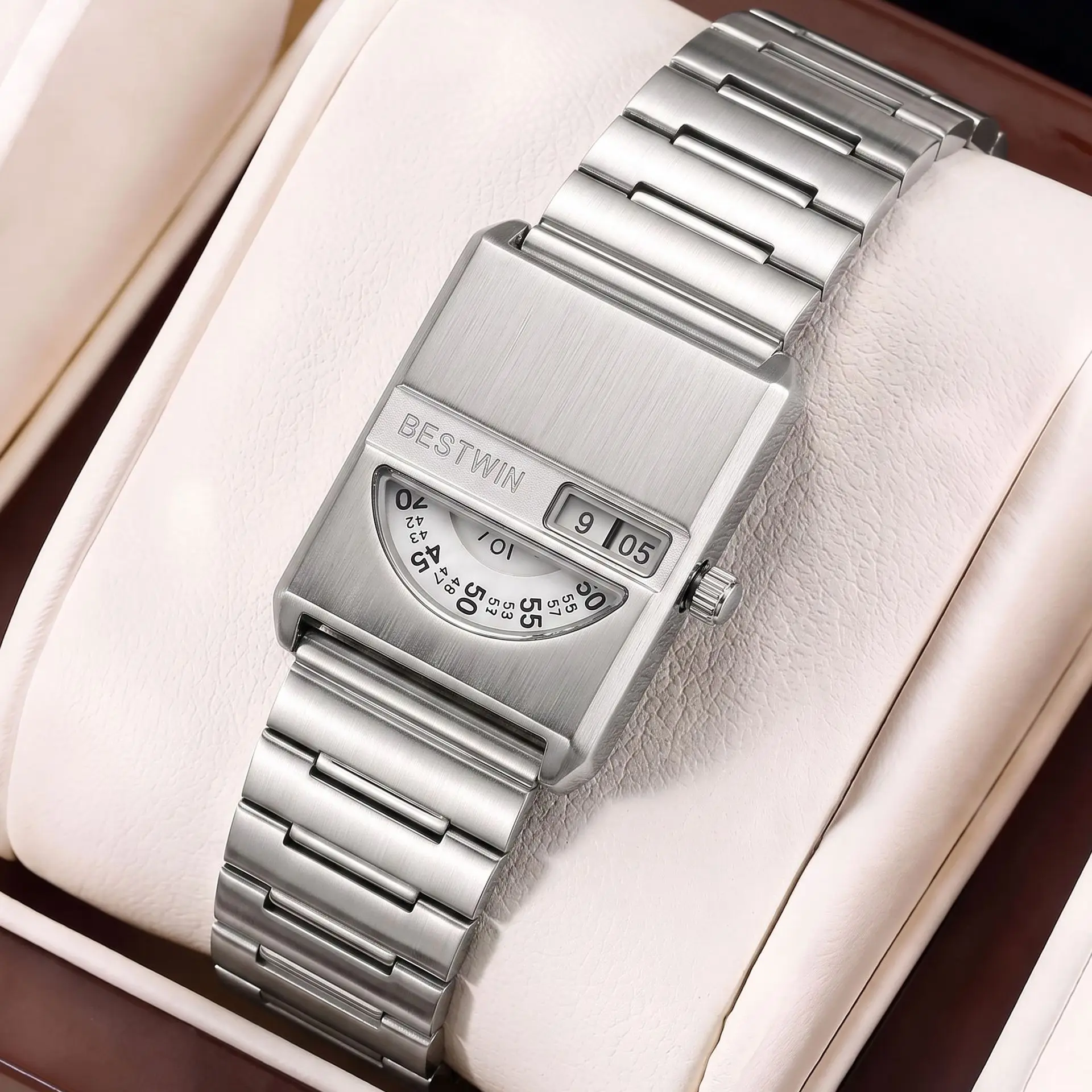 Watch For Men Luxury Simple High-end Trendy Digital Display Waterproof Steel Strip Male Fashion Quartz Clock Watches