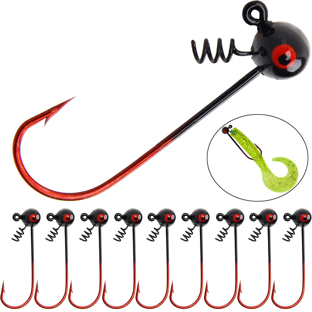

9Pcs Fishing Jig Heads Hooks Football Bass Jig Heads with Screw Lock Worm Fishing Lures Jigs for Bass Trout Saltwater Freshwater