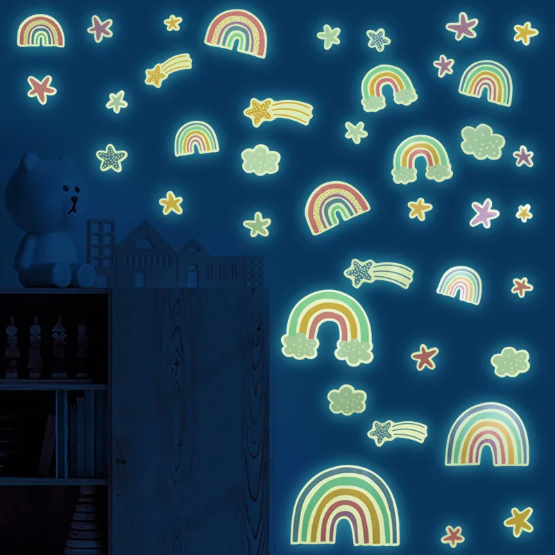 Kids Room Cartoon Luminous Wall Sticker Glow In The Dark Rainbow Cloud DIY Wall Decal for Home Bedroom Decoration Wallpaper