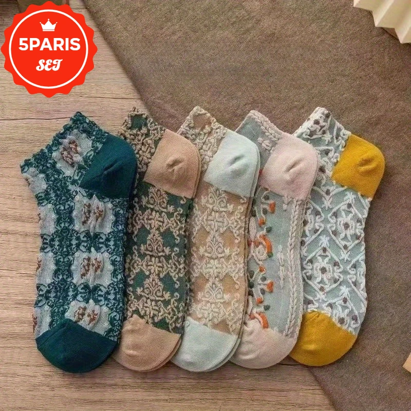 

5 Pairs Women's Ankle Socks - Anti Slip and Breathable Low Cut Socks for Woman, Fashion Short Socks Set for Ladies Daily Wear