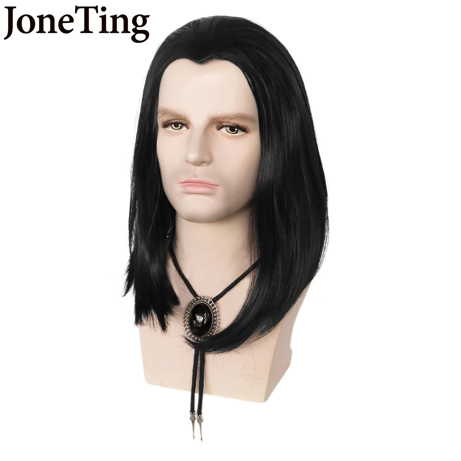 JT Synthetic Vincent Vega Cosplay Wig Pulp Fiction John travolta Cosplay Wig Long Bob Black Cosplay Wig and Necklace for Vega