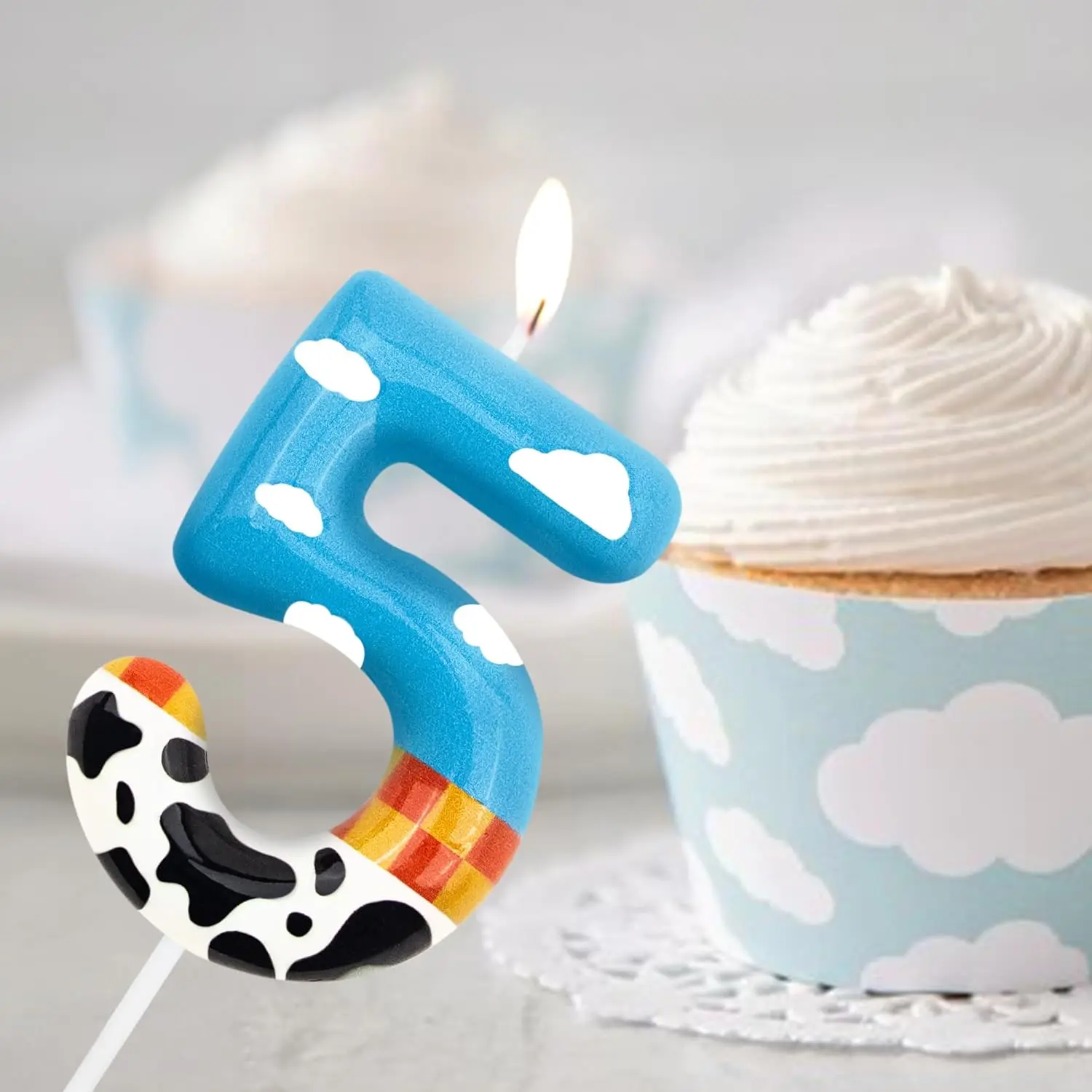 blue Inspire GameThemed Birthday Candles, Number 6 Paw Print Birthday Party Supplies, 2.76 inch Paw Cake Topper Decoration