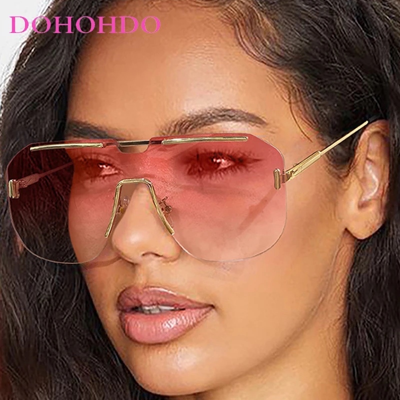 

2025 Oversized Square Pilot Women Sunglasses Vintage Rimless Metal Punk Men Eyewear Driving Travel Eyewear Ladies Lentes UV400