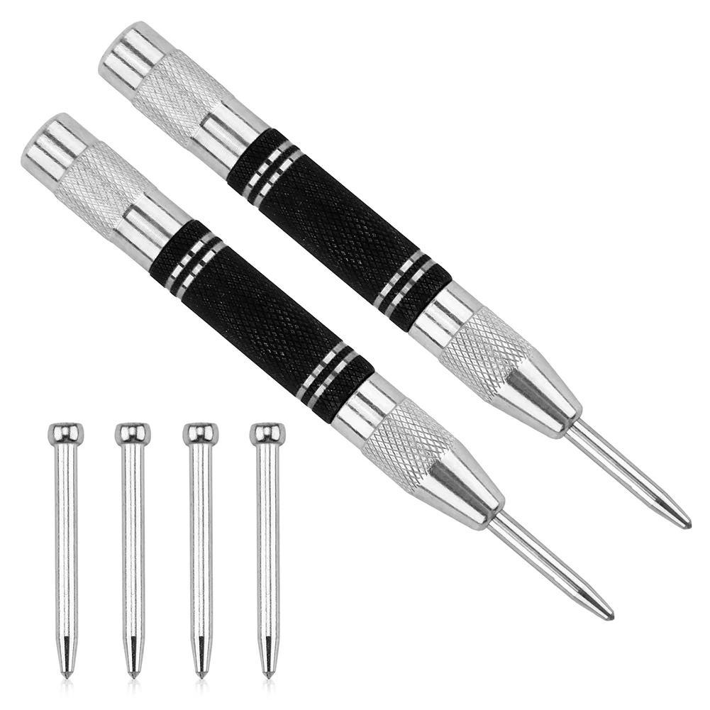 Automatic Centre Punch Set of 2 with Adjustable Spring Tension for Precision Marking on Metal Wood Glass and Plastic