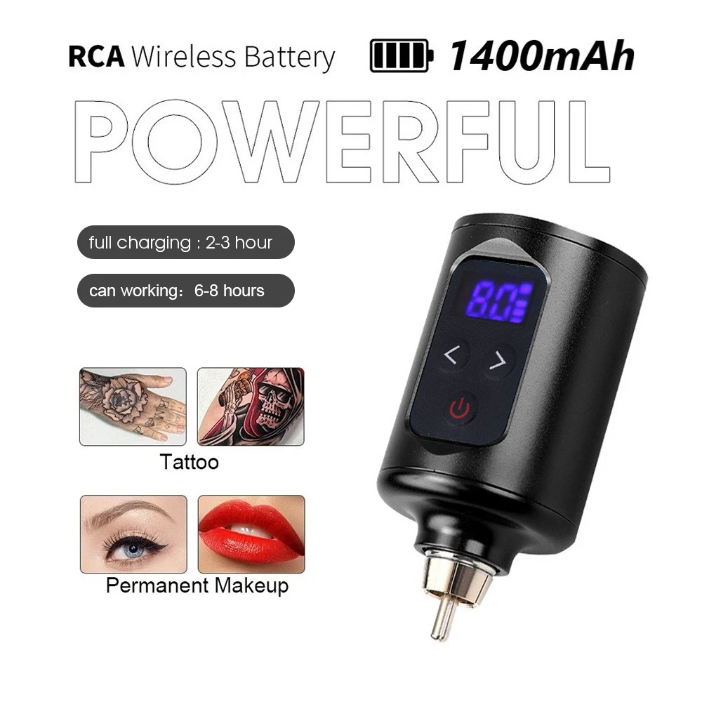 RCA/DC Interface Wireless Tattoo Battery 1200-2000mAh Rechargeable Tattoo Power Supply For Permanet Makeup Rotary Tattoo Machine