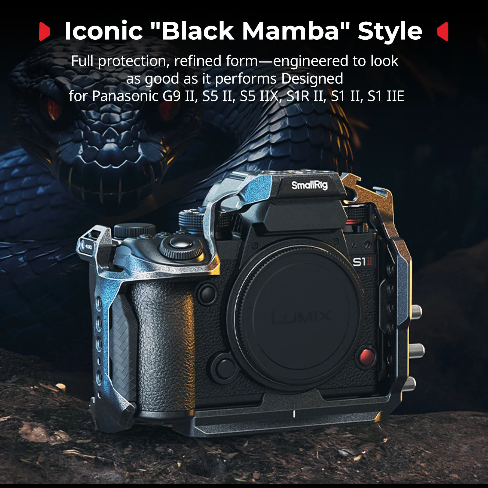 قفص SmallRig "Black Mamba" لباناسونيك S1R II / S1 II / S1 IIE نقاط تركيب متعددة لمقابض الميكروفونات وشاشة الضوء #2