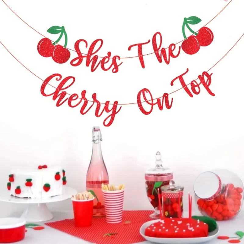 �She's the Cherry on Top“-Brautparty-Banner mit Kirschmotiv, Kirschmotiv, Junggesellenabschied, Dekorationen, Kirsch-Geburtstagsparty-Banner – Detail 3