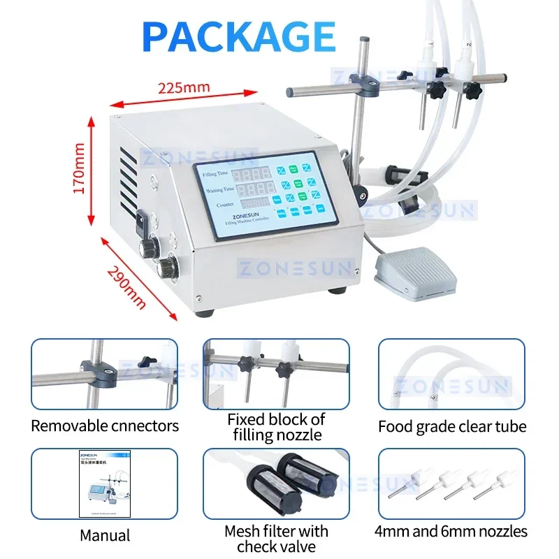 ZONESUN ZS-DPYT2P Liquid Filling Machine 50-4000ml Double Nozzles Water Beverage Juice Perfume Vial Bottle Filler