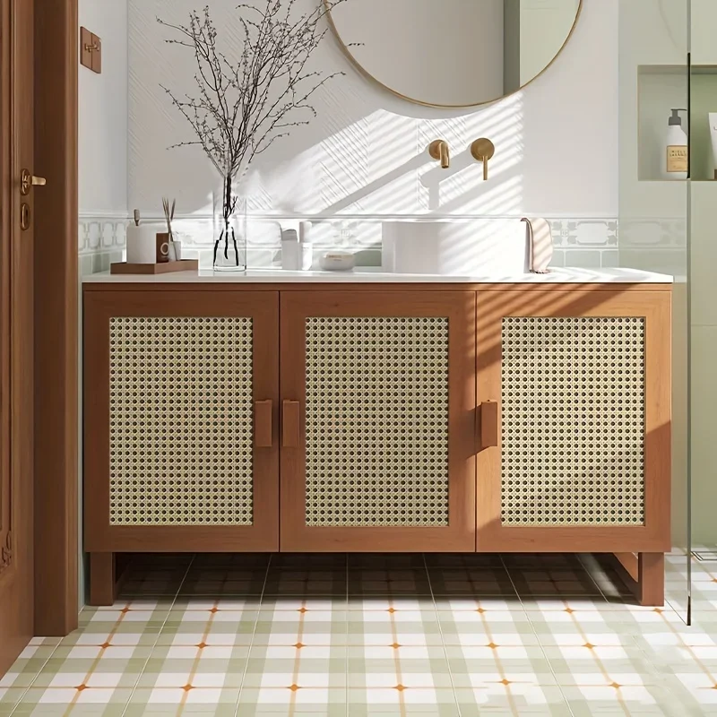 45cm Retro Rattan Pattern Self-Adhesive Bedroom Wood Grain Sticker Peel and Stick TV Background Removable Waterproof Wallpaper