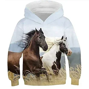 Boys 3D Graphic Animal Horse Hoodie Long Sleeve 3D Print Spring Fall Winter Fashion Streetwear Cool Polyester Kids 3-12 Years