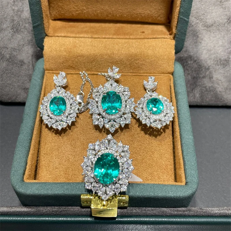 

ZFSILVER, серебро 925, роскошное модное культивированное драгоценное камни, синее овальное кольцо Параиба для очаровательных женщин, ювелирные изделия для свадебной вечеринки, подарки R3-0754
