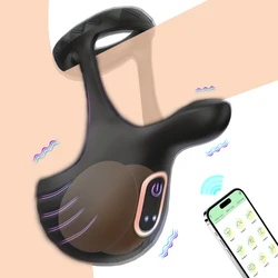 APP Penis Vibrator for Men Cock Ring Ejaculation Delay Testicles Perineum Stimulator Sex Toy for Couples Game Couples Cockring