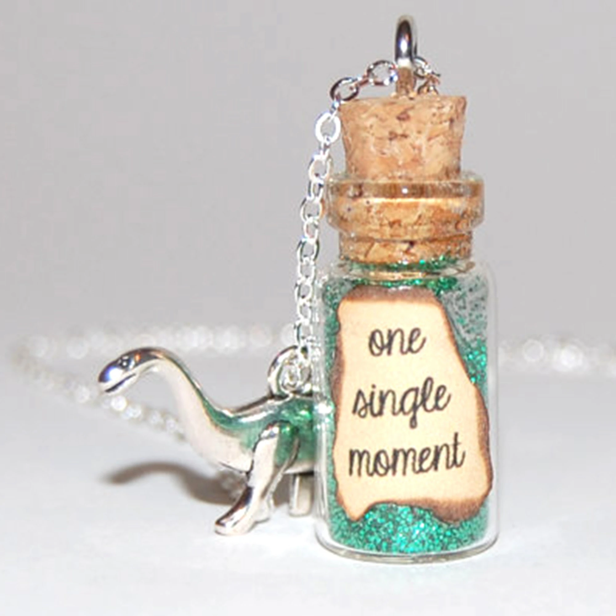 

12pcs/Lot The Good Dinosaur Glass Bottle Necklace One Antique Moment Message Silver