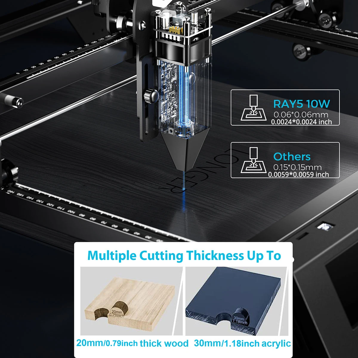 RAY5 10W macchina per incisione LASER controllo Wifi a fuoco rapido insieme a pannello a nido d\'ape da 500mm(19.69 pollici) e piedi più alti