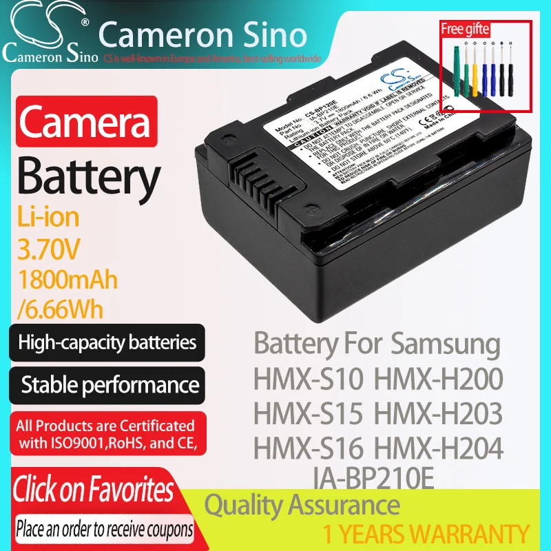 CameronSino Battery for Samsung HMX-S10 HMX-S15 HMX-S16 HMX-H200 HMX-H203 fits Samsung IA-BP210E Digital camera Batteries 3.70V