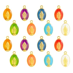 16pcs Gold-Plated Oval Pendant Connector Catholic Virgin Mary Medal Three Hole Charm For Handmade Rosary DIY Medal Pendant