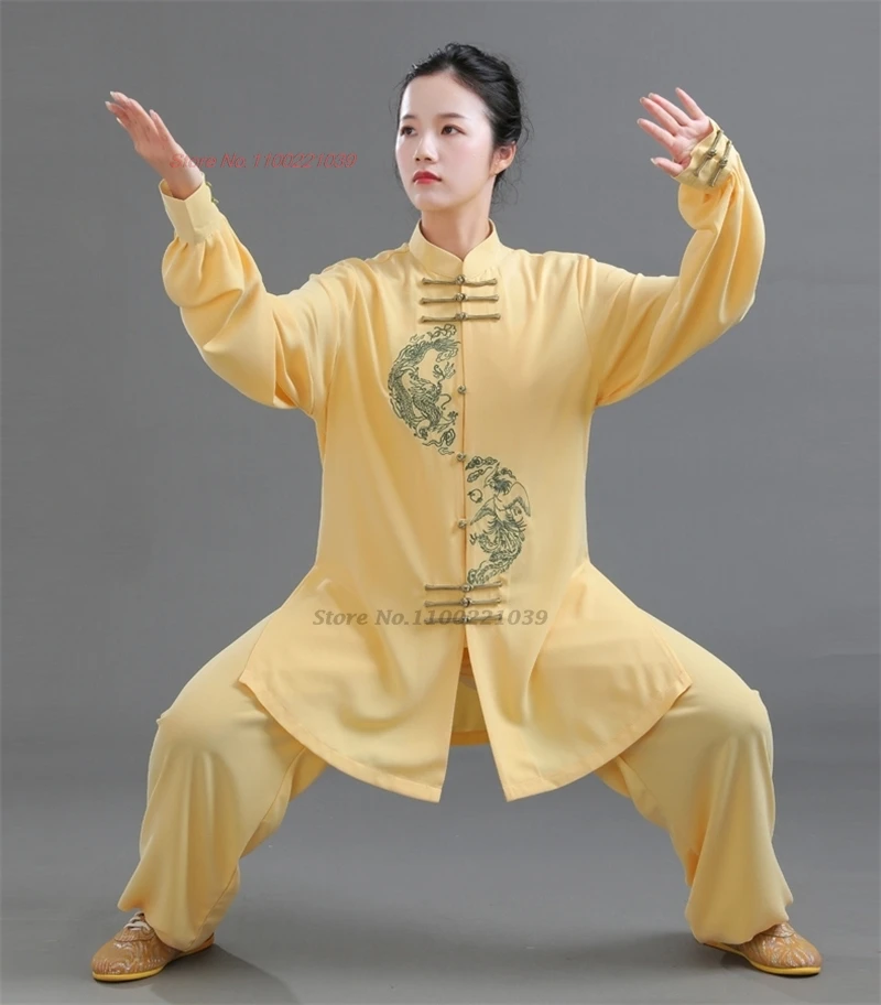 

2024 chinese martial art uniform kungfu wushu exercise traditional flower embroidery tai chi outdoor walking morning sports set