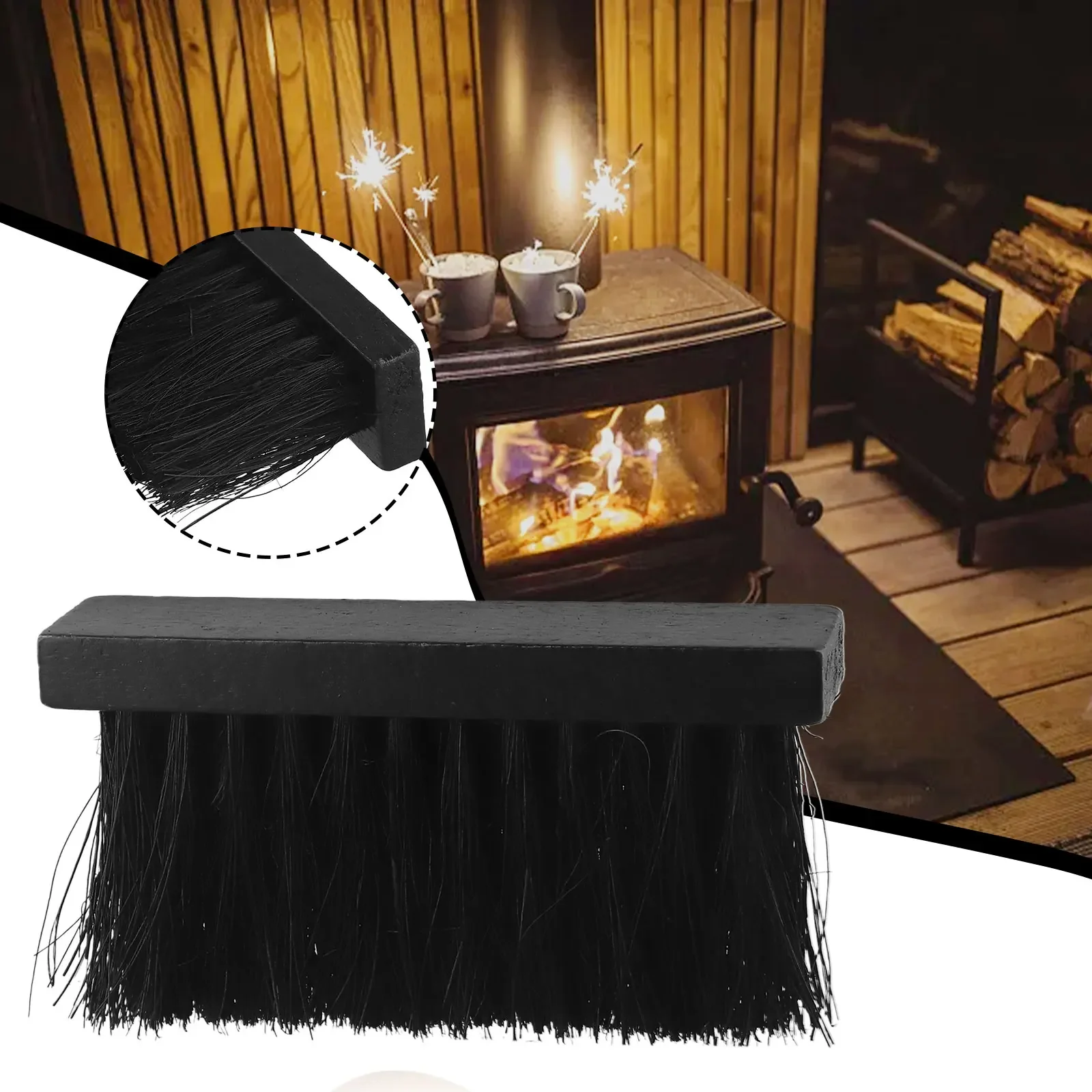 Achieve Spotless Fireplace with Square Head Brush, Convenient Refill, Black Color Design, Coconut Palm Bristles