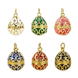 1 PC Hot Brass Easter Day Charms For Jewelry Making 18K Gold Plated Faberge Egg Carved Pattern Pendant DIY Findings 26 x 15.5mm