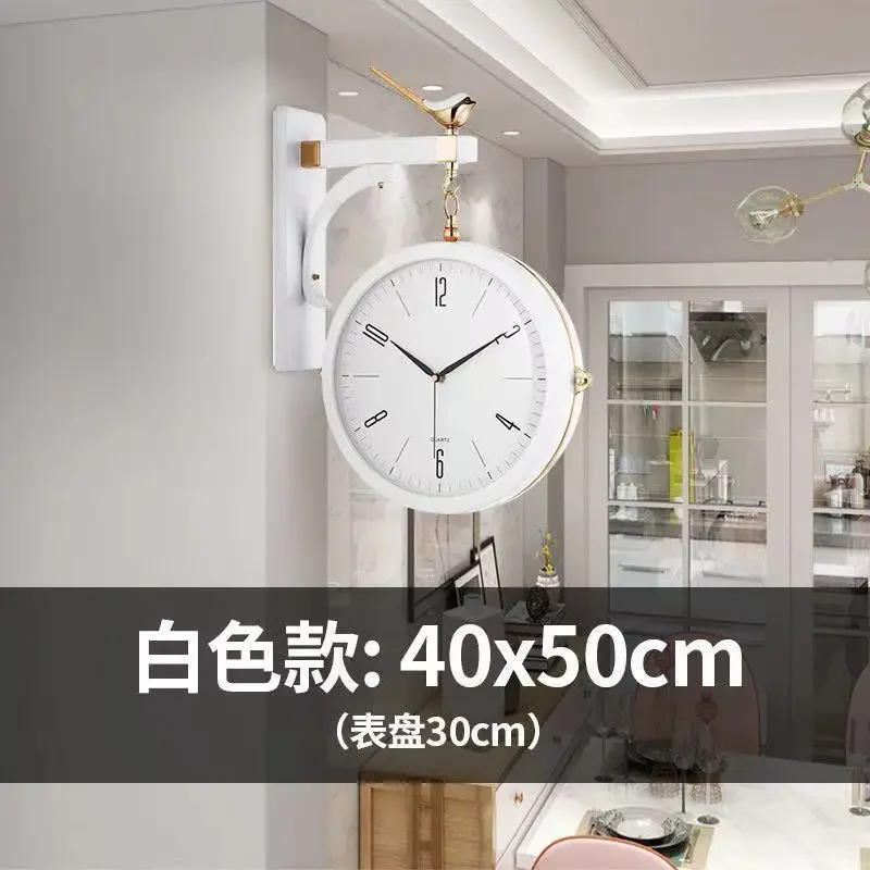Large Dual Sided Silent Quartz Wall Clock with Peacock Design for Living Room Hallway European Home Decor