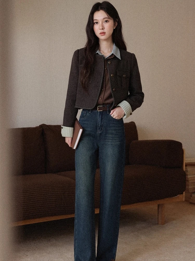 ALXNAN المرأة خمر قميص الخريف وهمية قطعتين اللون حجب أزرار معدنية بلوزة الأدب فريد لطيف القمم الإناث L58027