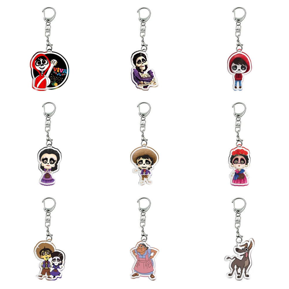 Disney Movie Coco Transparent Acrylic Key Ring Kids Gift Mobile Phone Bag Pendant Boys Girls Kids Jewelry Accessories